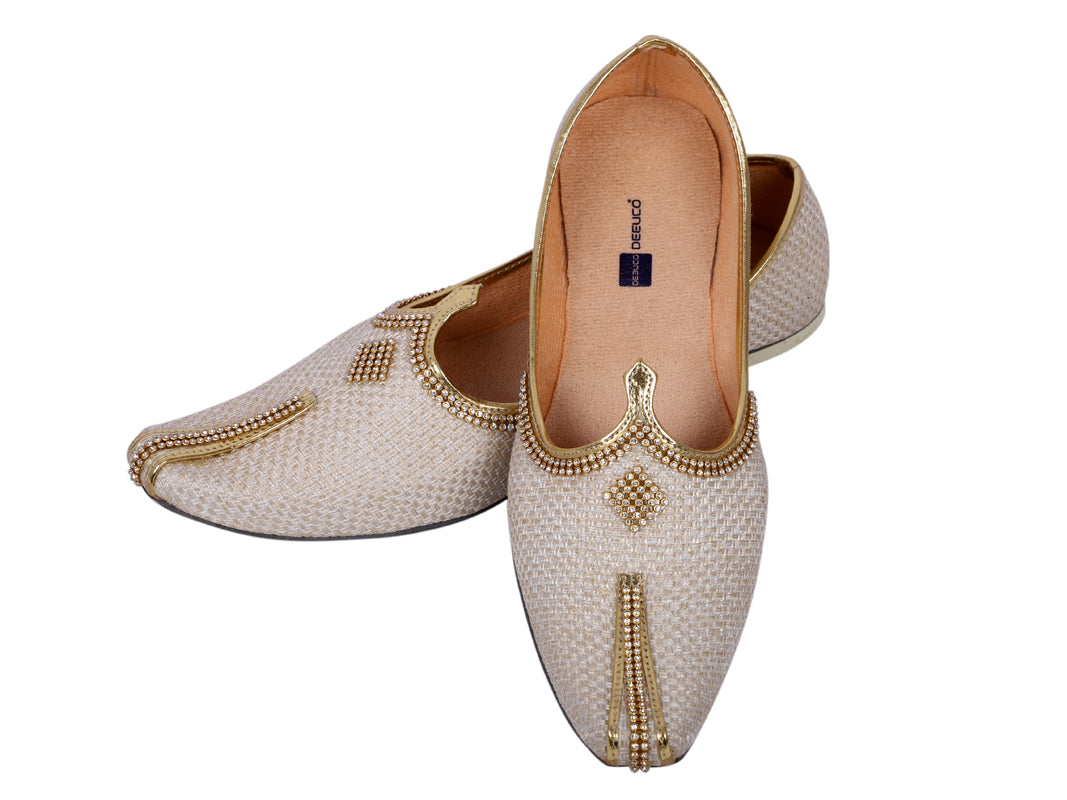 DEEUCO Men's Traditional Cream Wedding and Sherwani Jutti,Mojari