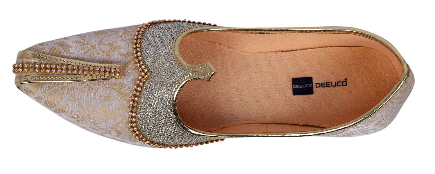 DEEUCO Men's Traditional Golden Wedding and Sherwani Jutti,Mojari