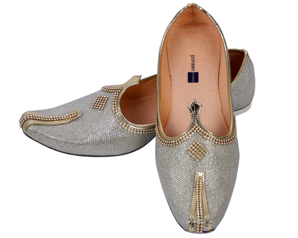 DEEUCO Men's Ethnic Golden Wedding and Sherwani Mojari, Jutti