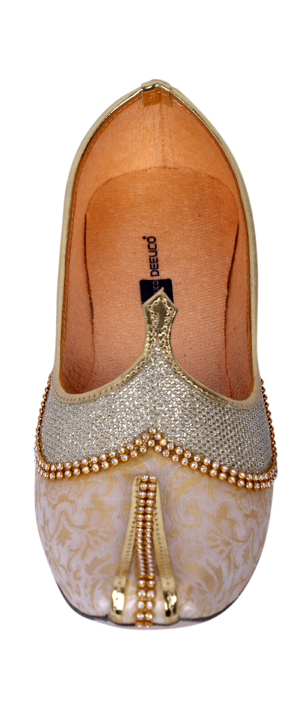 DEEUCO Men's Traditional Golden Wedding and Sherwani Jutti,Mojari