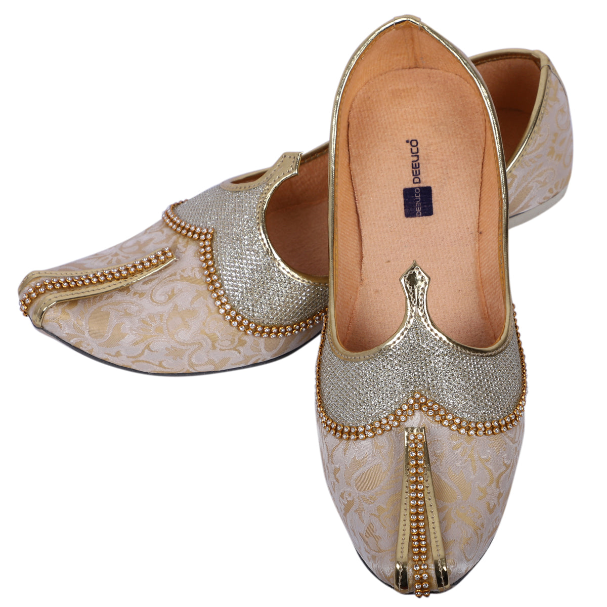 DEEUCO Men's Traditional Golden Wedding and Sherwani Jutti,Mojari