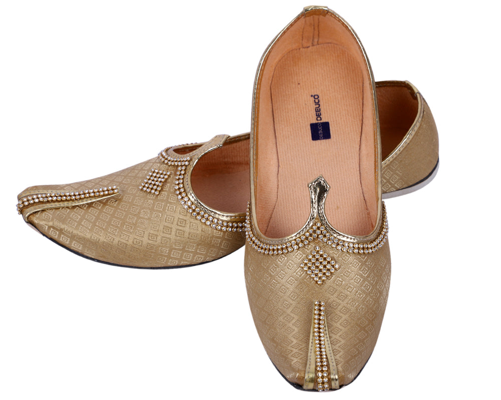 DEEUCO Men's Ethnic Royal Golden Wedding and Sherwani Mojari, Jutti