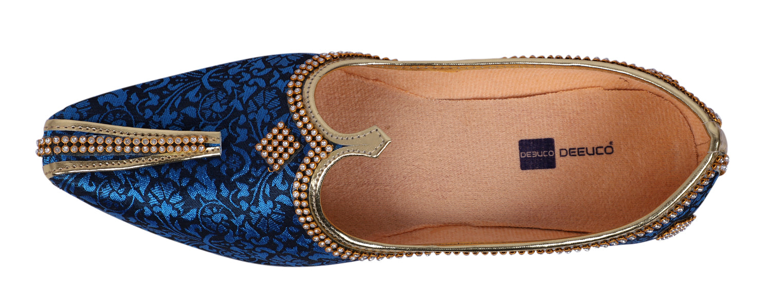 DEEUCO Men's Traditional Royal Blue Wedding and Sherwani Jutti,Mojari
