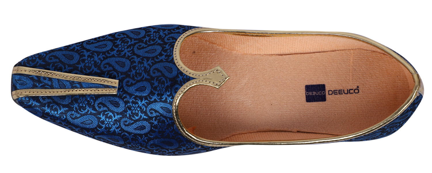 DEEUCO Men's Traditional Royal Blue Wedding and Sherwani Mojari, Jutti