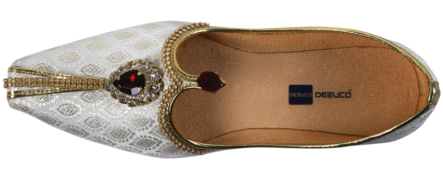 DEEUCO Men's Designer Stone Studded Wedding and Sherwani Jutti Mojari.
