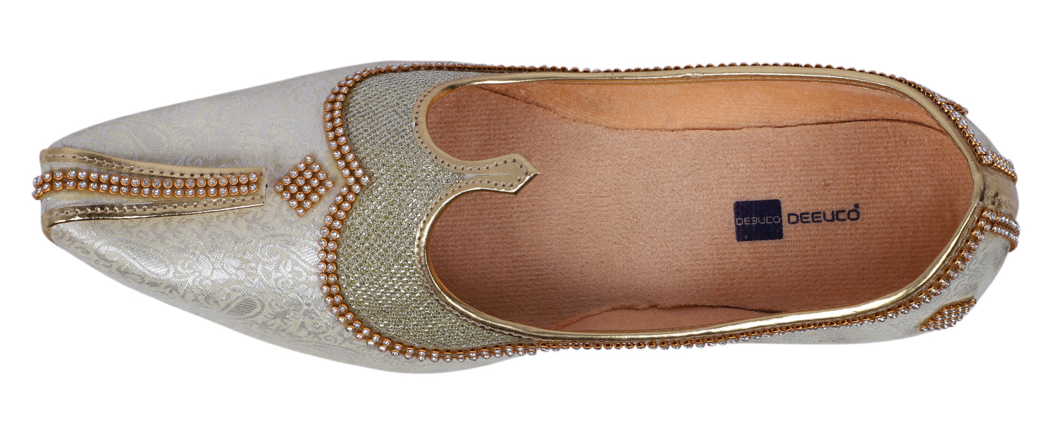 DEEUCO Men's Traditional Cream Wedding and Sherwani Jutti,Mojari