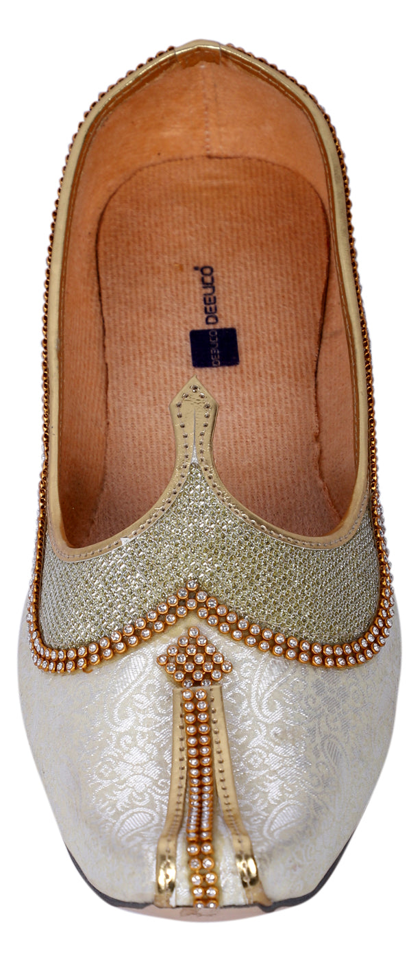 DEEUCO Men's Traditional Cream Wedding and Sherwani Jutti,Mojari