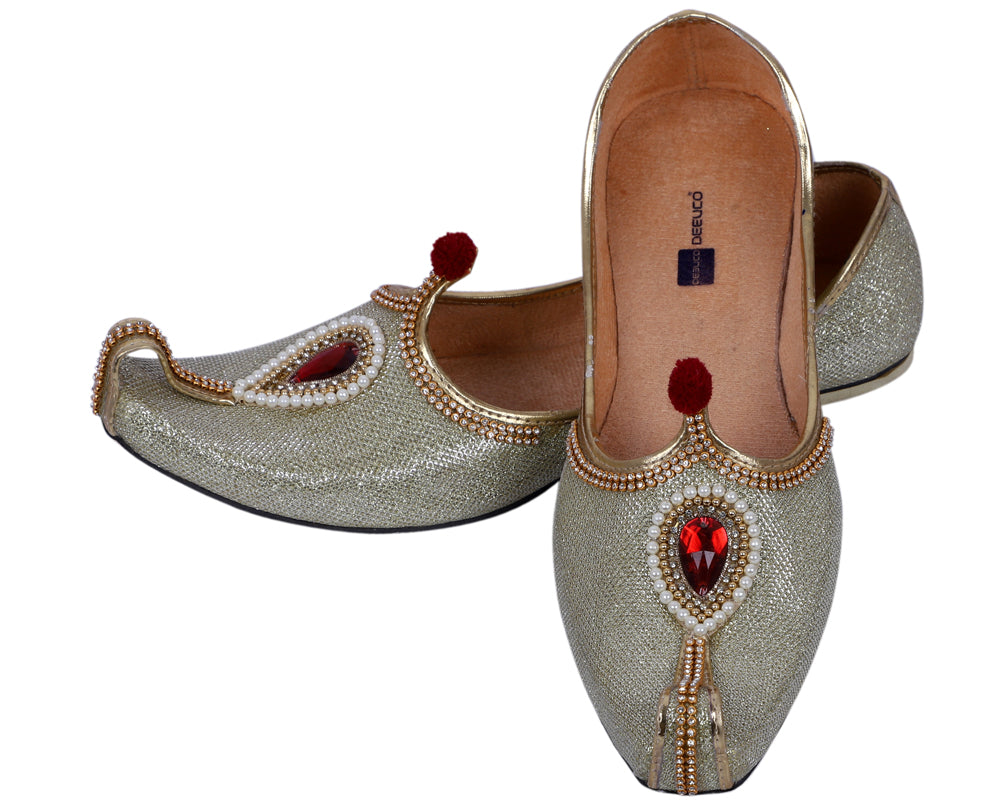 DEEUCO Men's Ethnic Golden Wedding and Sherwani Jutti, Mojari