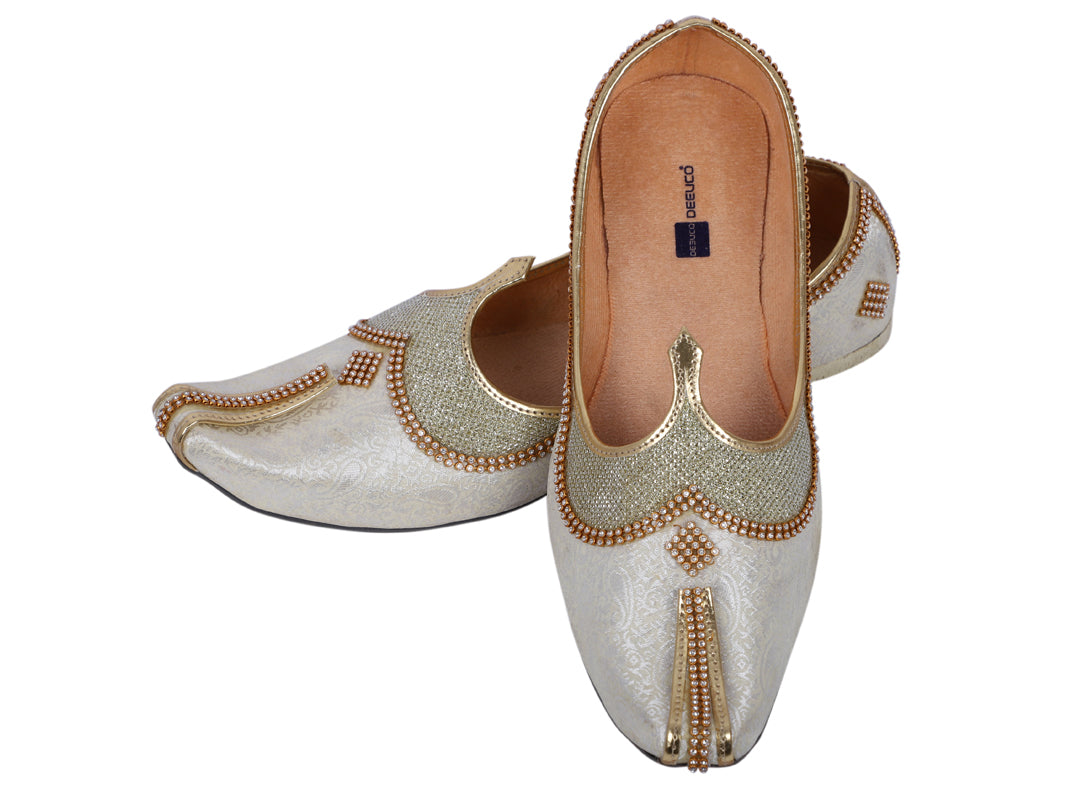 DEEUCO Men's Traditional Cream Wedding and Sherwani Jutti,Mojari