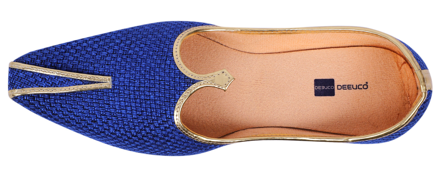 DEEUCO Men's Traditional Blue Jute Wedding and Sherwani Jutti,Mojari
