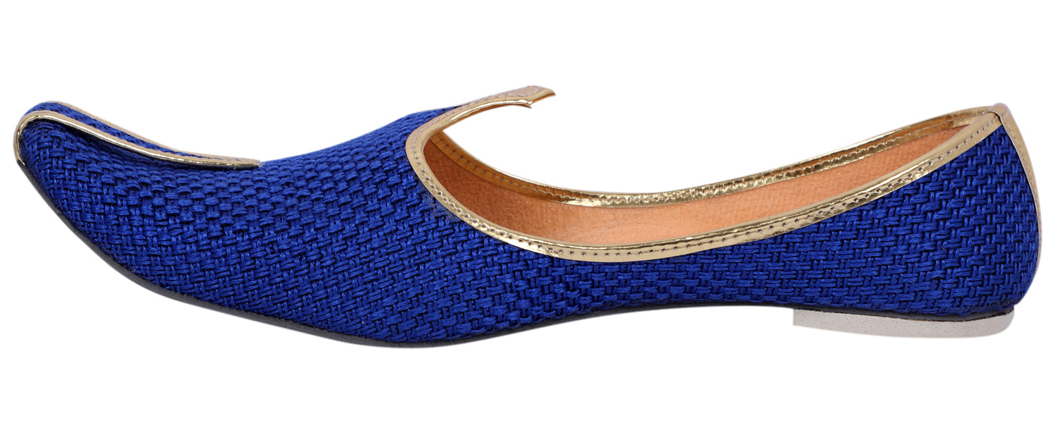 DEEUCO Men's Traditional Blue Jute Wedding and Sherwani Jutti,Mojari