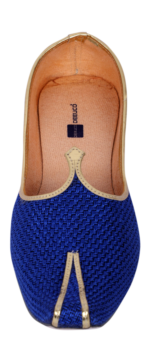 DEEUCO Men's Traditional Blue Jute Wedding and Sherwani Jutti,Mojari