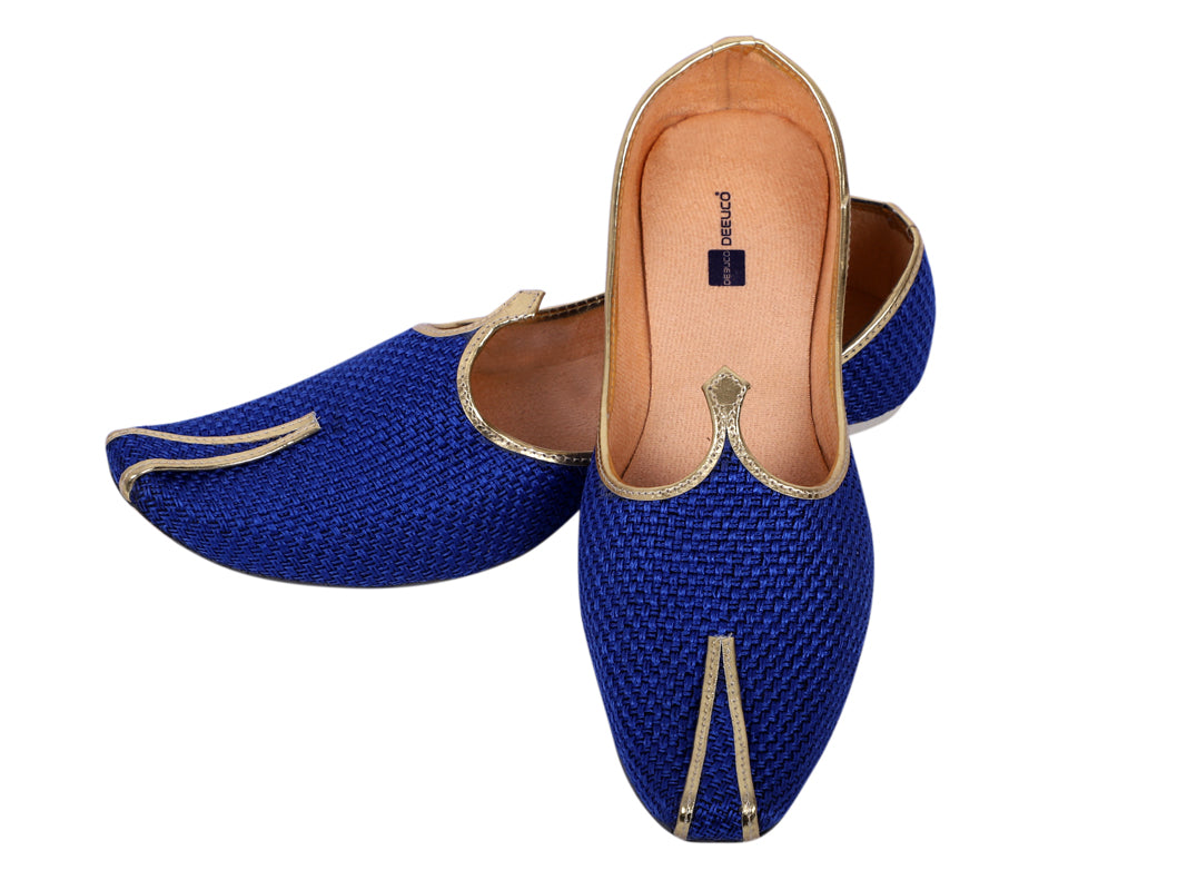 DEEUCO Men's Traditional Blue Jute Wedding and Sherwani Jutti,Mojari