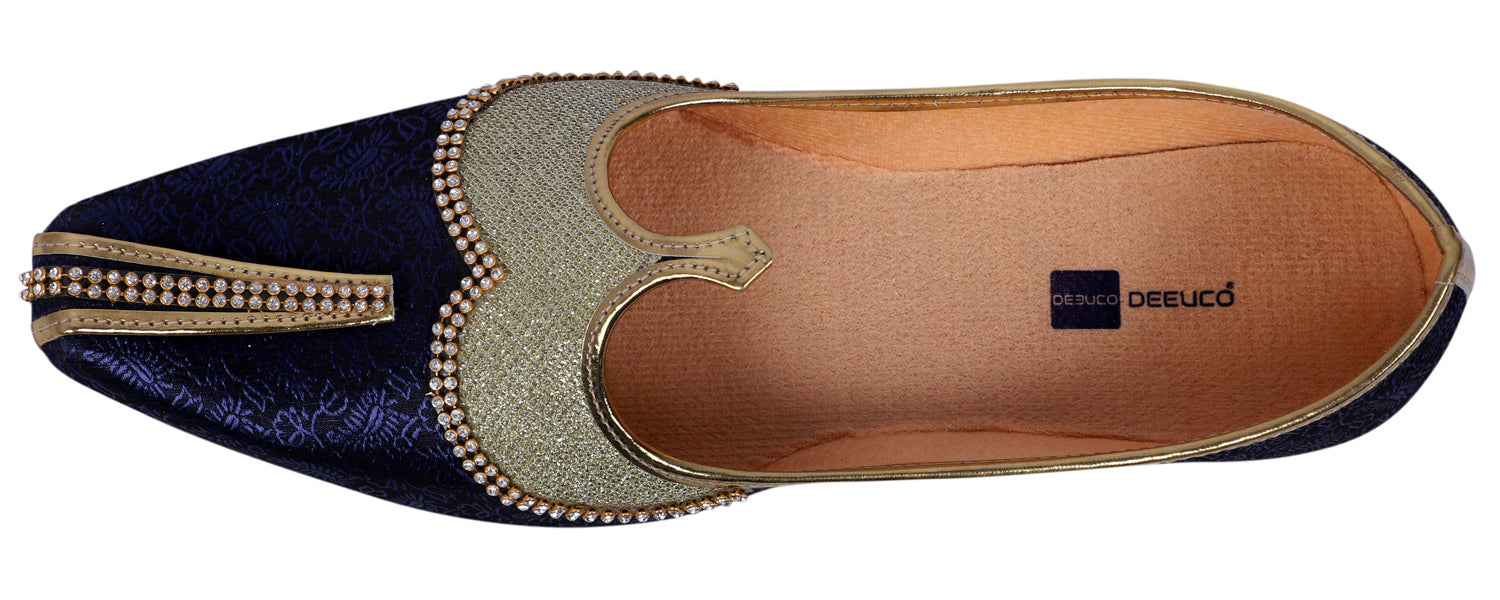 DEEUCO Men's Traditional Blue Wedding and Sherwani Mojari, Jutti