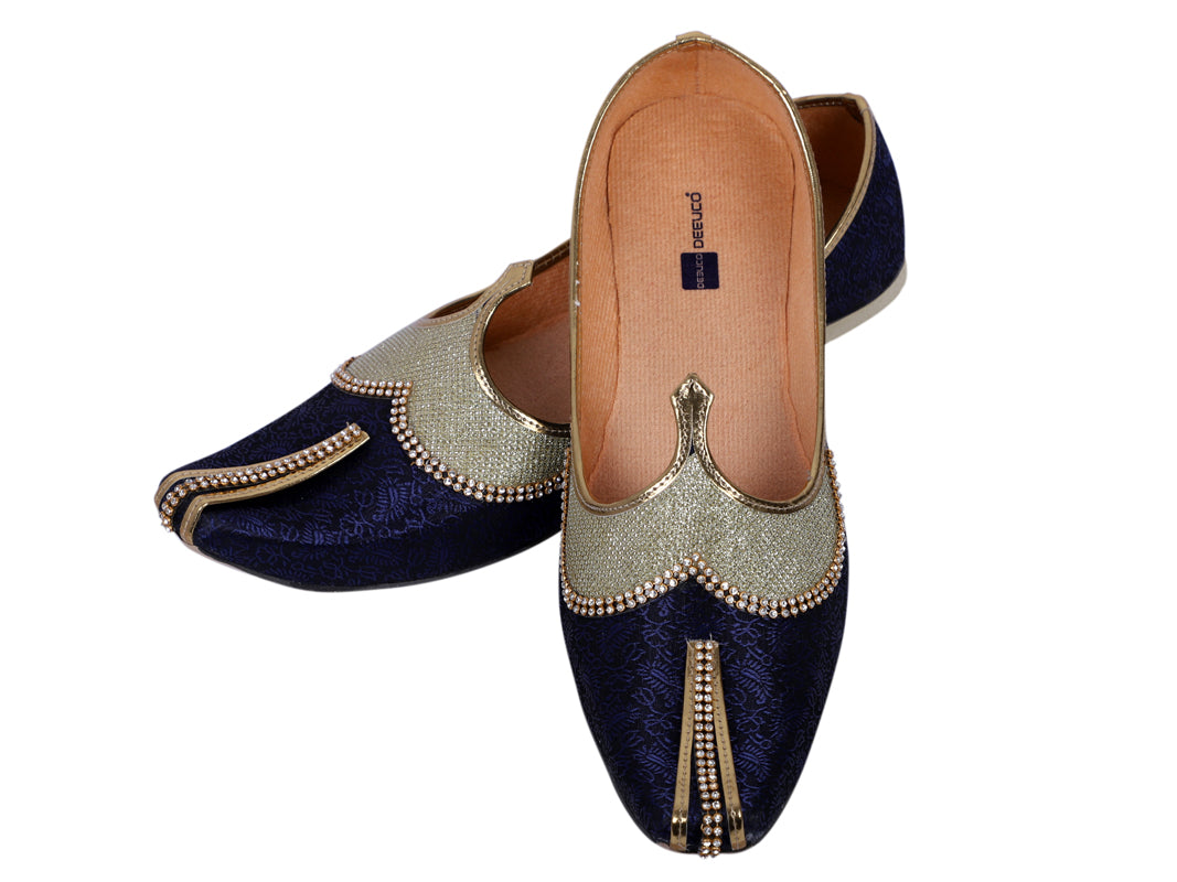 DEEUCO Men's Traditional Blue Wedding and Sherwani Mojari, Jutti