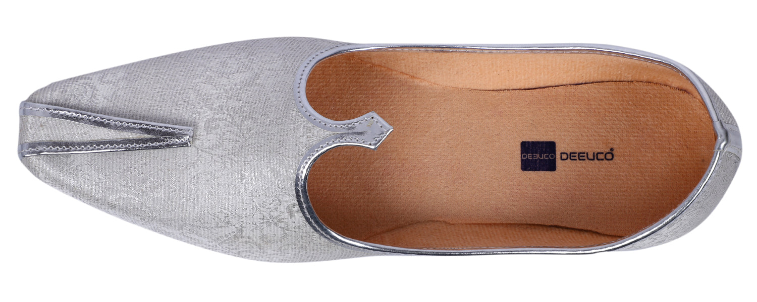 DEEUCO Men's Traditional Silver Wedding,Party and Sherwani Jutti,Mojari