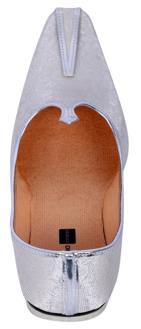 DEEUCO Men's Traditional Silver Wedding,Party and Sherwani Jutti,Mojari