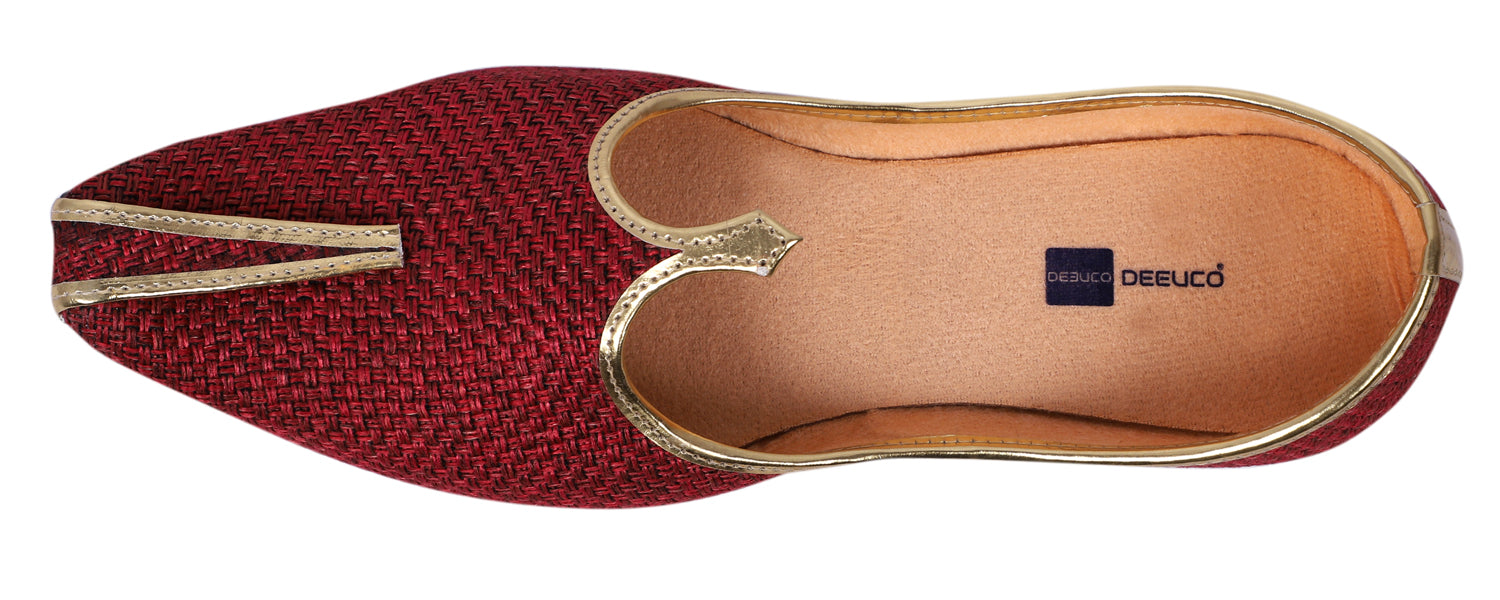 DEEUCO Men's Traditional Maroon Jute Wedding and Sherwani Jutti,Mojari