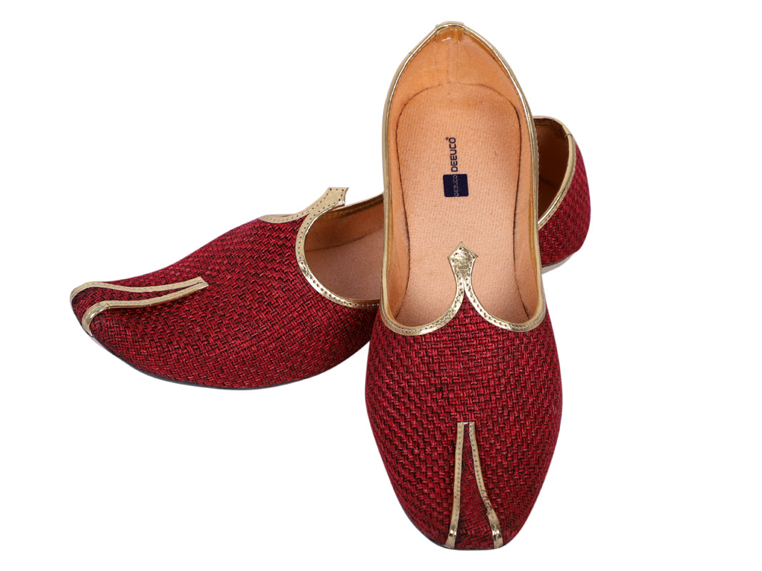 DEEUCO Men's Traditional Maroon Jute Wedding and Sherwani Jutti,Mojari