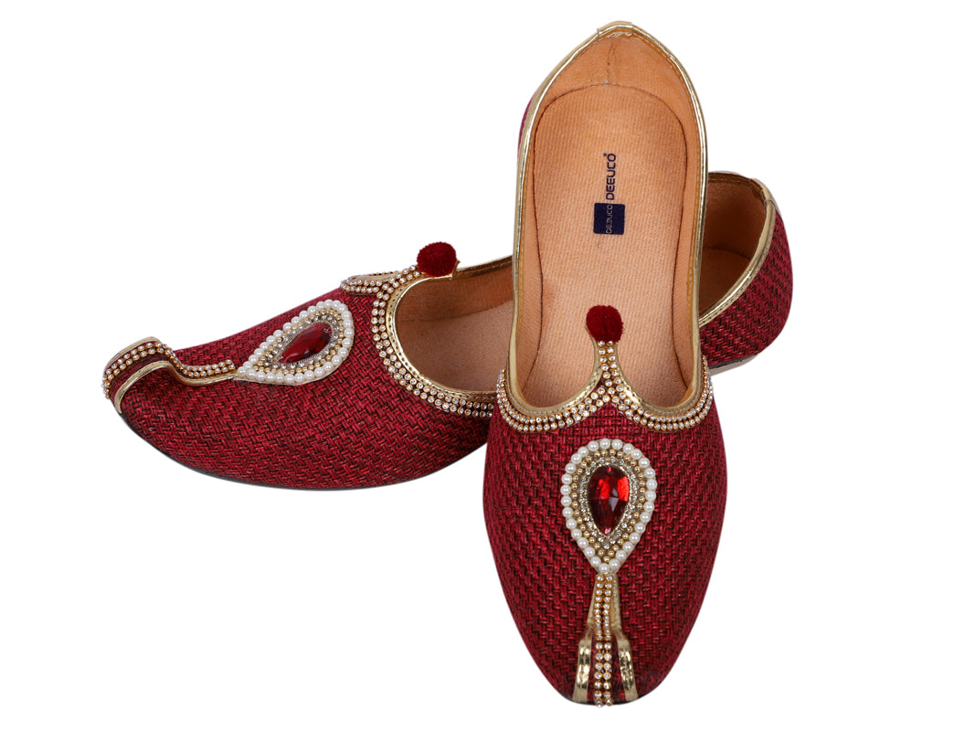 DEEUCO Men's Traditional Maroon Jute Wedding and Sherwani Jutti,Mojari