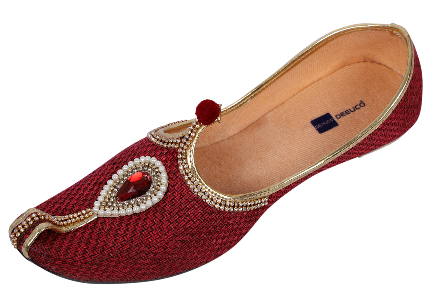 DEEUCO Men's Traditional Maroon Jute Wedding and Sherwani Jutti,Mojari