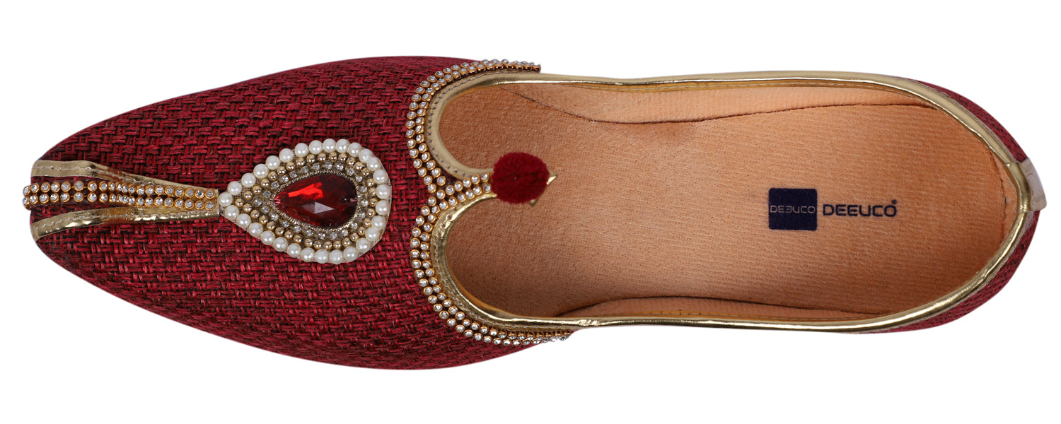DEEUCO Men's Traditional Maroon Jute Wedding and Sherwani Jutti,Mojari