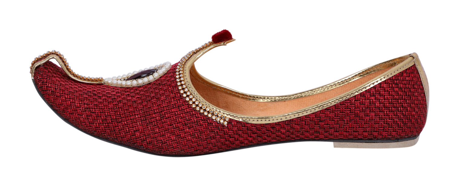 DEEUCO Men's Traditional Maroon Jute Wedding and Sherwani Jutti,Mojari