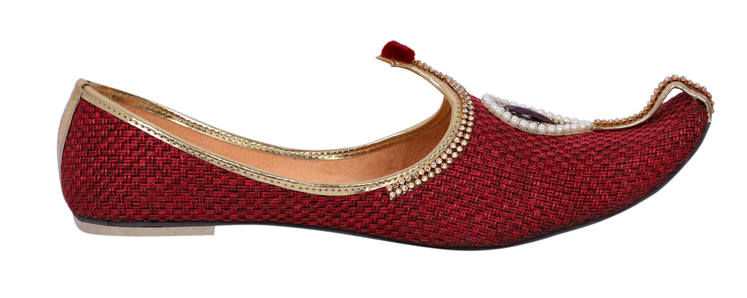 DEEUCO Men's Traditional Maroon Jute Wedding and Sherwani Jutti,Mojari