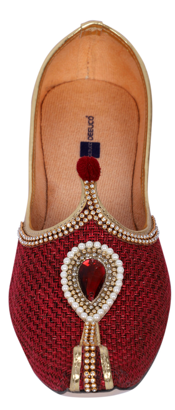 DEEUCO Men's Traditional Maroon Jute Wedding and Sherwani Jutti,Mojari