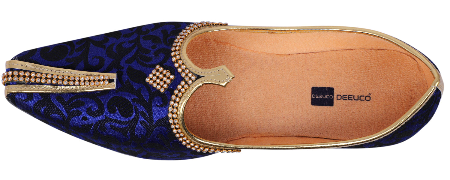 DEEUCO Men's Traditional Blue and Black Wedding,Party and Sherwani Jutti,Mojari