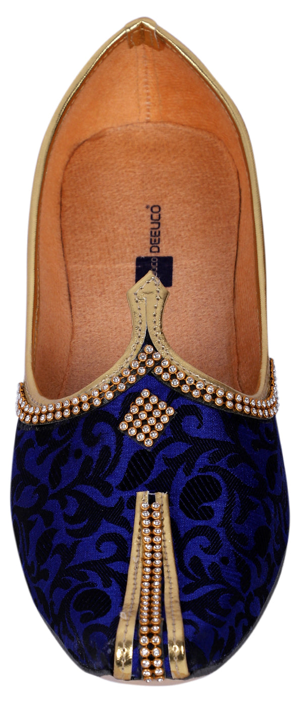 DEEUCO Men's Traditional Blue and Black Wedding,Party and Sherwani Jutti,Mojari