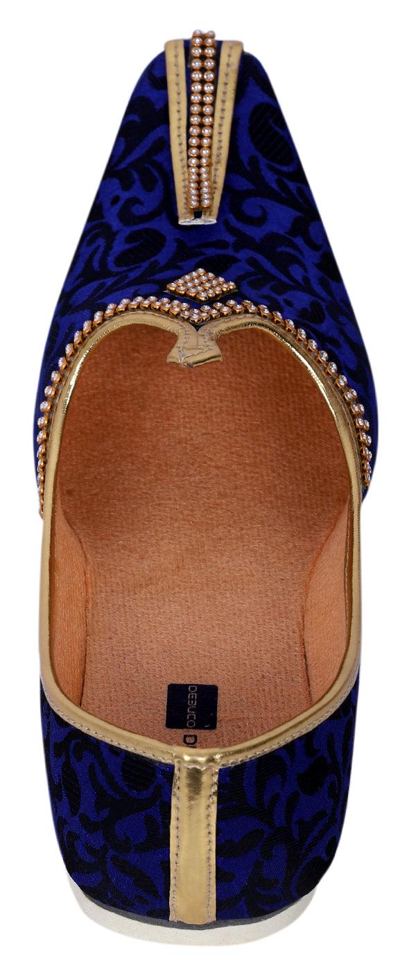 DEEUCO Men's Traditional Blue and Black Wedding,Party and Sherwani Jutti,Mojari