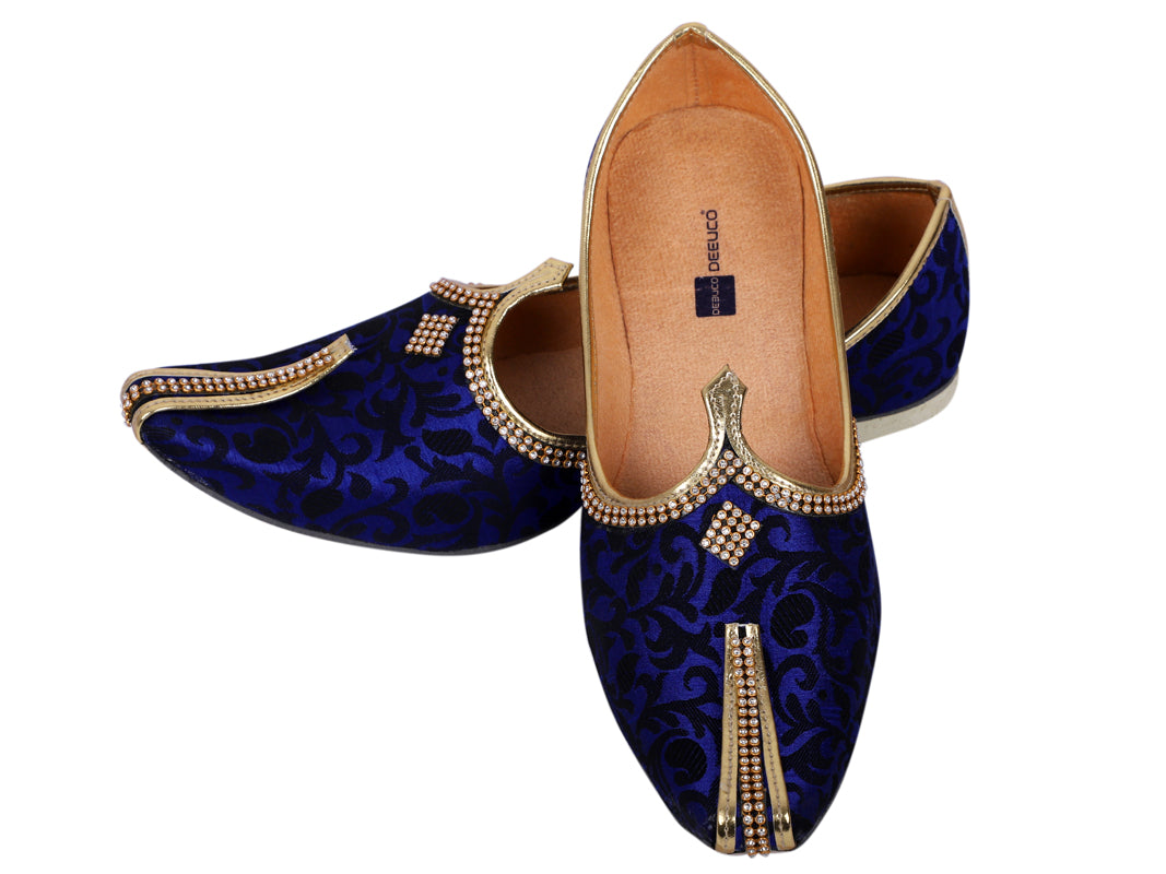 DEEUCO Men's Traditional Blue and Black Wedding,Party and Sherwani Jutti,Mojari