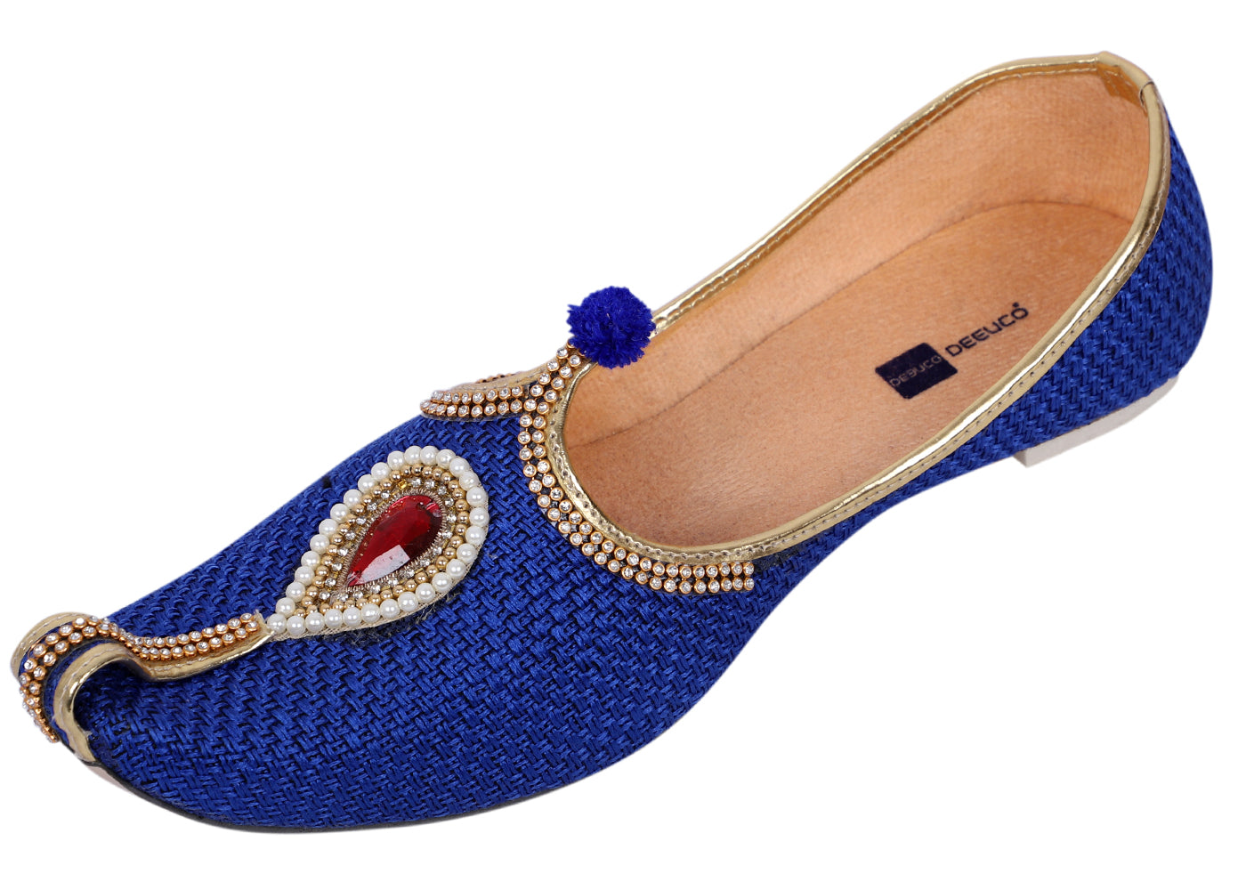 DEEUCO Men's Traditional Blue Jute Wedding, Ethnic, Party and Sherwani Jutti,Mojar