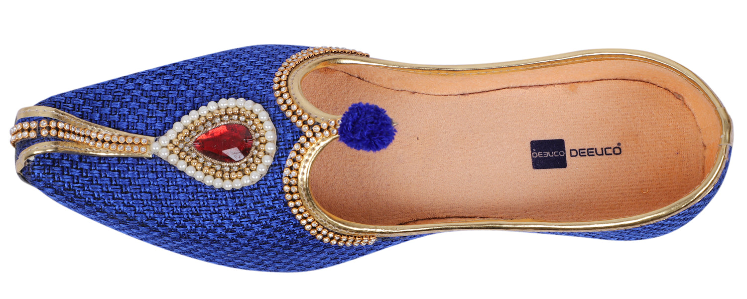 DEEUCO Men's Traditional Blue Jute Wedding, Ethnic, Party and Sherwani Jutti,Mojar