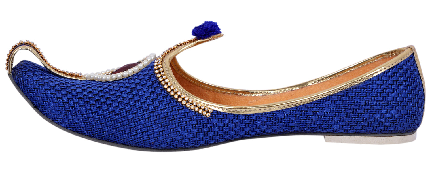 DEEUCO Men's Traditional Blue Jute Wedding, Ethnic, Party and Sherwani Jutti,Mojar