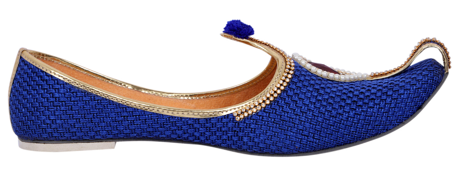 DEEUCO Men's Traditional Blue Jute Wedding, Ethnic, Party and Sherwani Jutti,Mojar