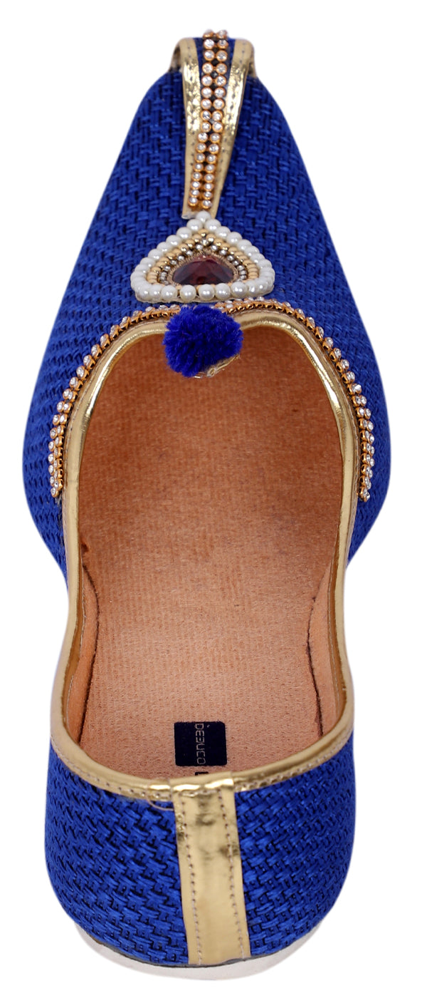 DEEUCO Men's Traditional Blue Jute Wedding, Ethnic, Party and Sherwani Jutti,Mojar