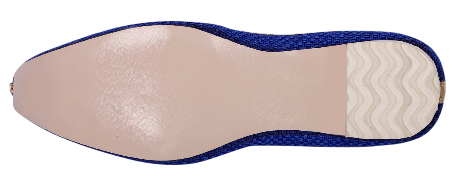 DEEUCO Men's Traditional Blue Jute Wedding, Ethnic, Party and Sherwani Jutti,Mojar