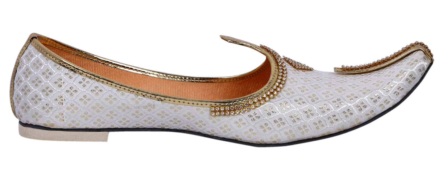 DEEUCO Men's Traditional White Wedding and Sherwani Jutti,Mojari