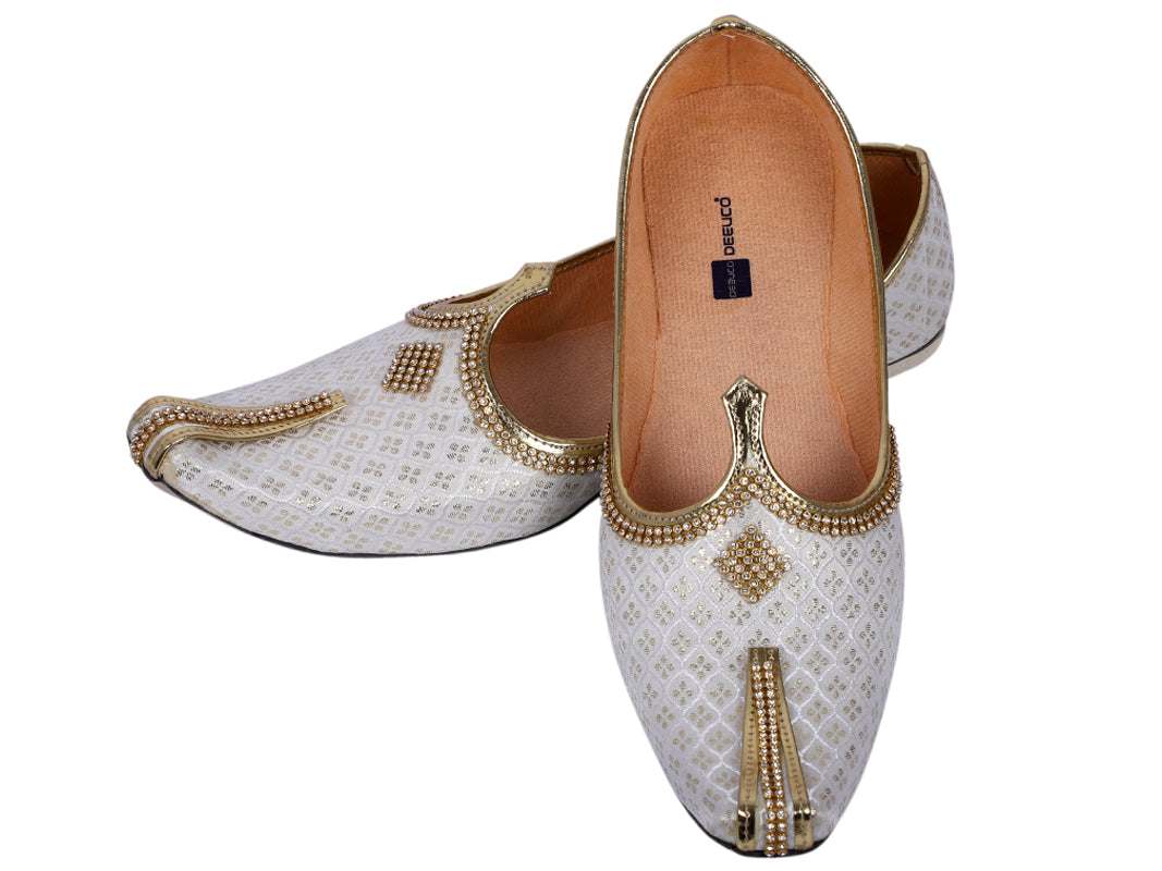 DEEUCO Men's Traditional White Wedding and Sherwani Jutti,Mojari