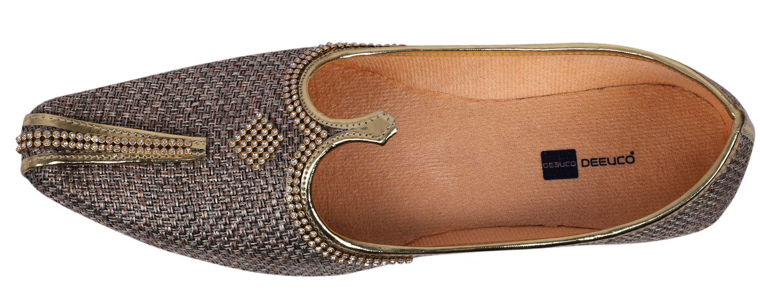 DEEUCO Men's Traditional Brown Jute Wedding,Ethnic, Party and Sherwani Jutti,Mojari