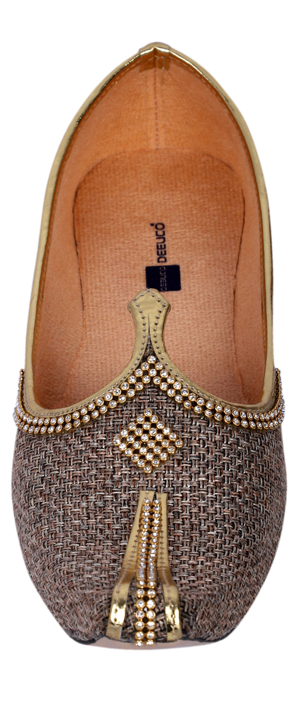 DEEUCO Men's Traditional Brown Jute Wedding,Ethnic, Party and Sherwani Jutti,Mojari