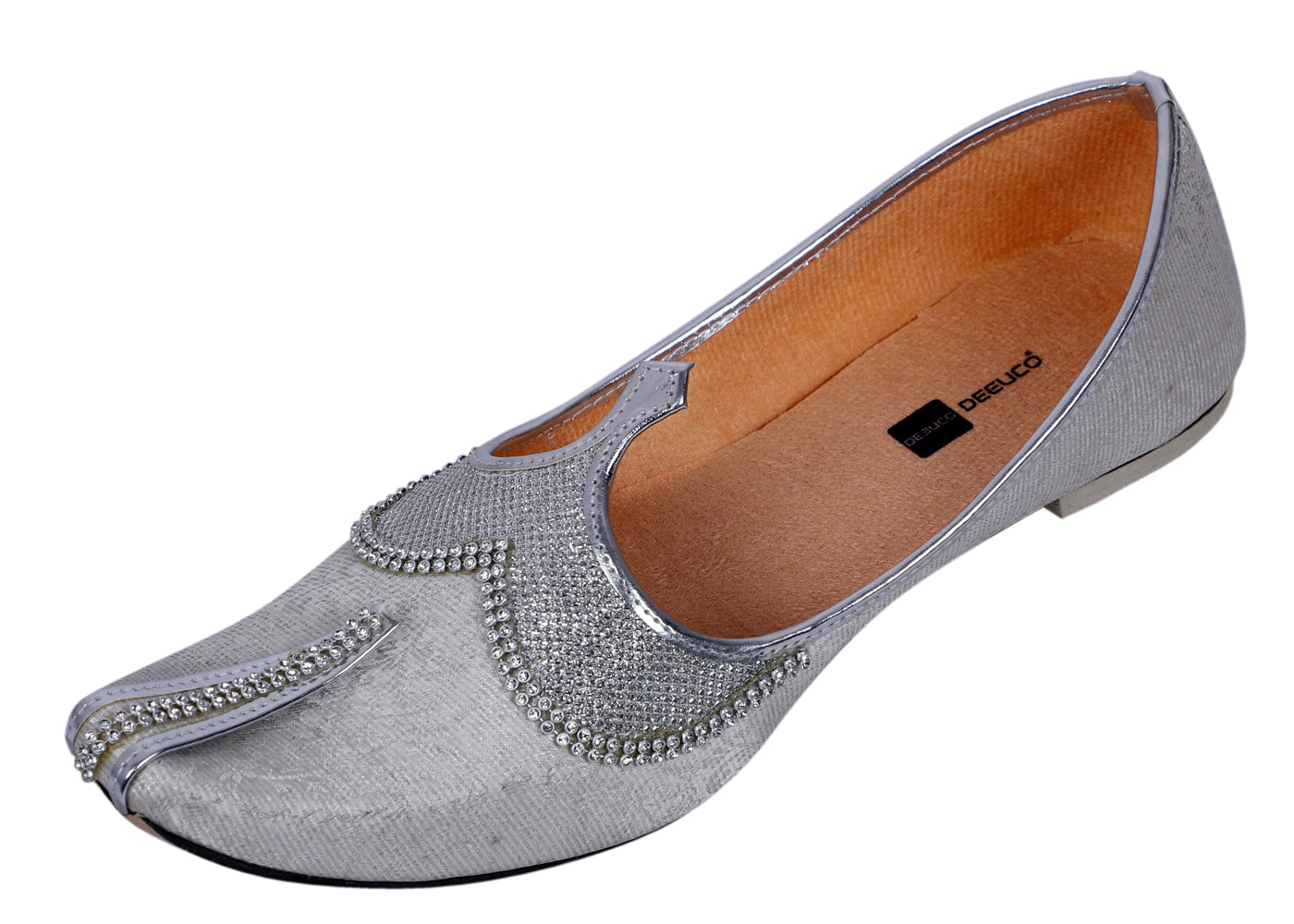 DEEUCO Men's Traditional Silver Wedding, Ethnic, Party and Sherwani Jutti,Mojari