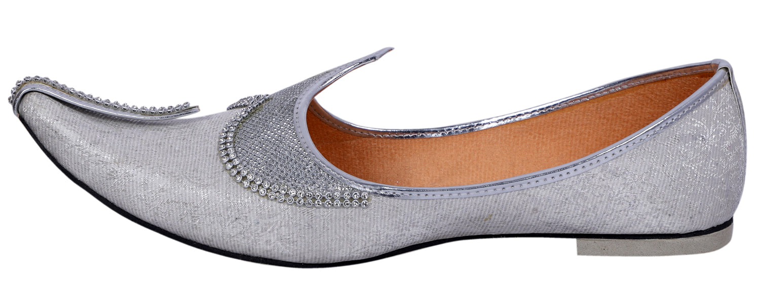 DEEUCO Men's Traditional Silver Wedding, Ethnic, Party and Sherwani Jutti,Mojari