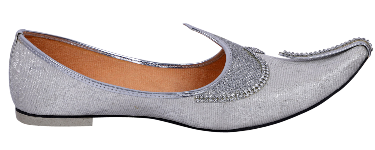 DEEUCO Men's Traditional Silver Wedding, Ethnic, Party and Sherwani Jutti,Mojari