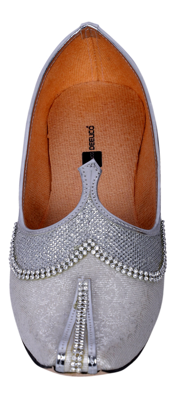 DEEUCO Men's Traditional Silver Wedding, Ethnic, Party and Sherwani Jutti,Mojari