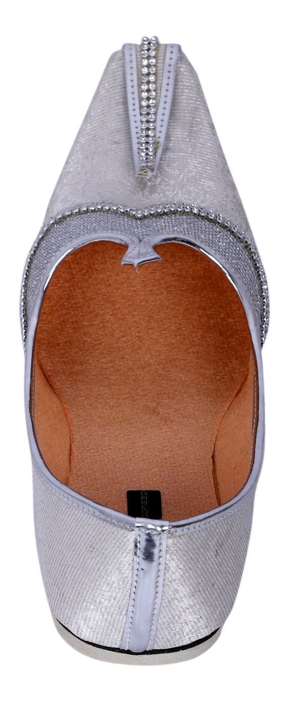 DEEUCO Men's Traditional Silver Wedding, Ethnic, Party and Sherwani Jutti,Mojari