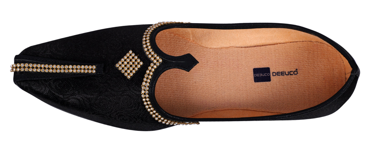 DEEUCO Men's Traditional Black Wedding, Ethnic, Party and Sherwani Jutti,Mojari