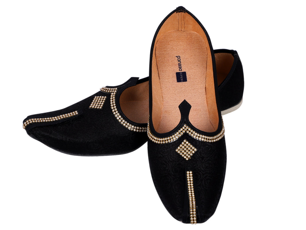 DEEUCO Men's Traditional Black Wedding, Ethnic, Party and Sherwani Jutti,Mojari